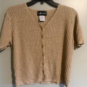 Sag Harbor Beige Silk Rayon blend Button-Up short sleeve Cardigan size small